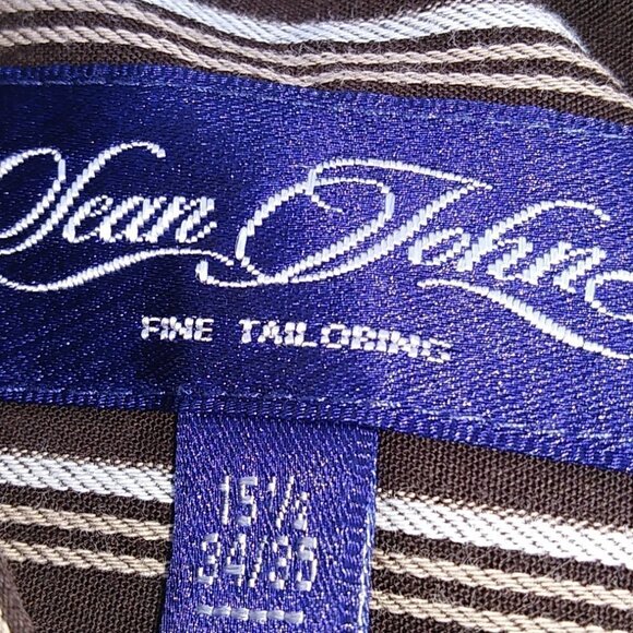 Sean John Men's Brown Tan White Striped Button Down - 15 1/2 - 34/35 - Picture 8 of 12